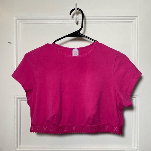 FREE W PURCHASE Savage X Fenty | Cotton Jersey Logo Crop Top in Pink - Picture 4 of 12